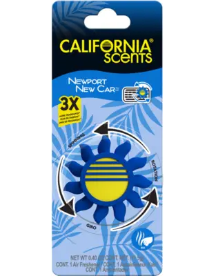 California Scents Novelty Sun Spinner Car Air Freshener Vent Clip, Newport New Car Scent
